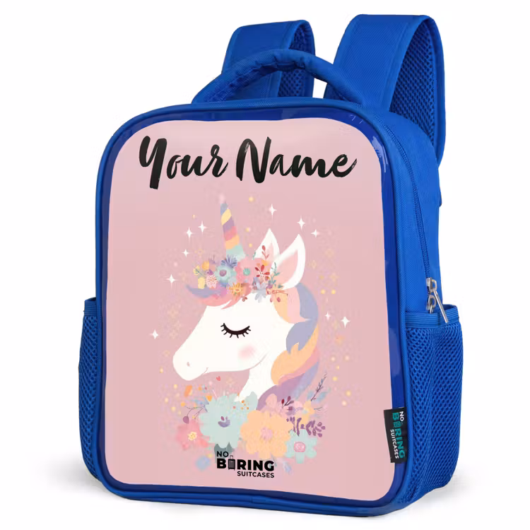 Kids backpack with name - Blue - Unicorn - Pink - Flowers — 3