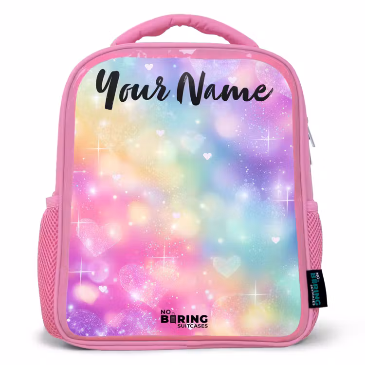 Kids backpack with name - Pink - Light - Rainbow - Hearts — 1