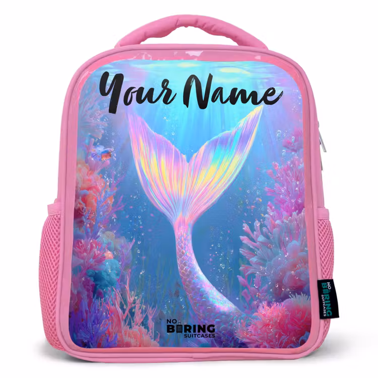 Kids backpack with name - Pink - Mermaid - Coral - Water — 1