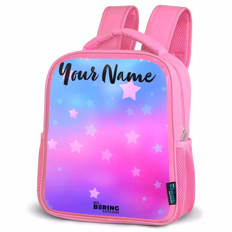 Kids backpack with name - Pink - Stars - Pink - Blue — 4