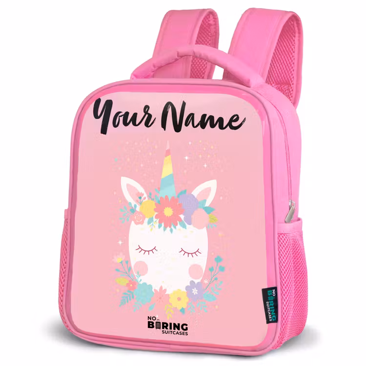 Kids backpack with name - Pink - Unicorn - Flowers - Pink — 4