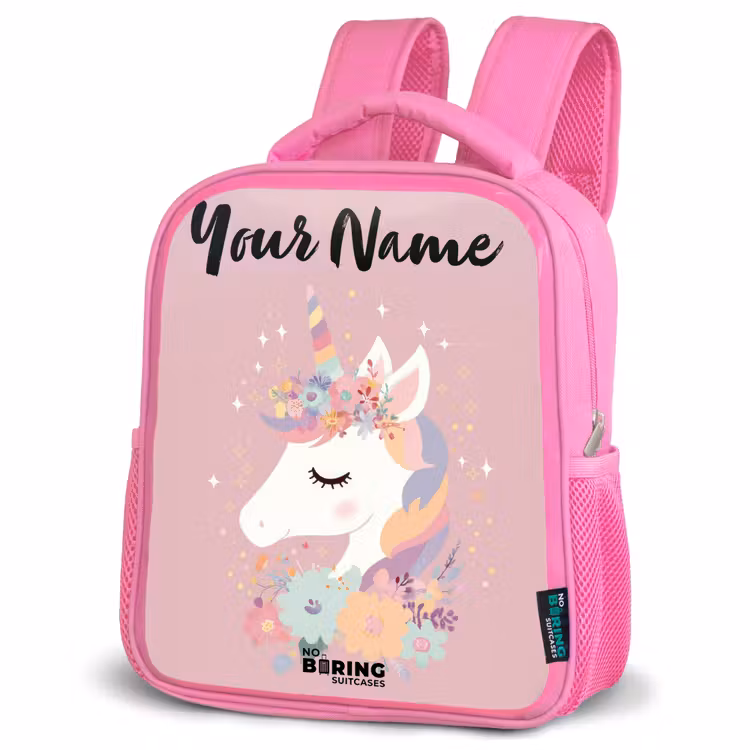 Kids backpack with name - Pink - Unicorn - Pink - Flowers — 4
