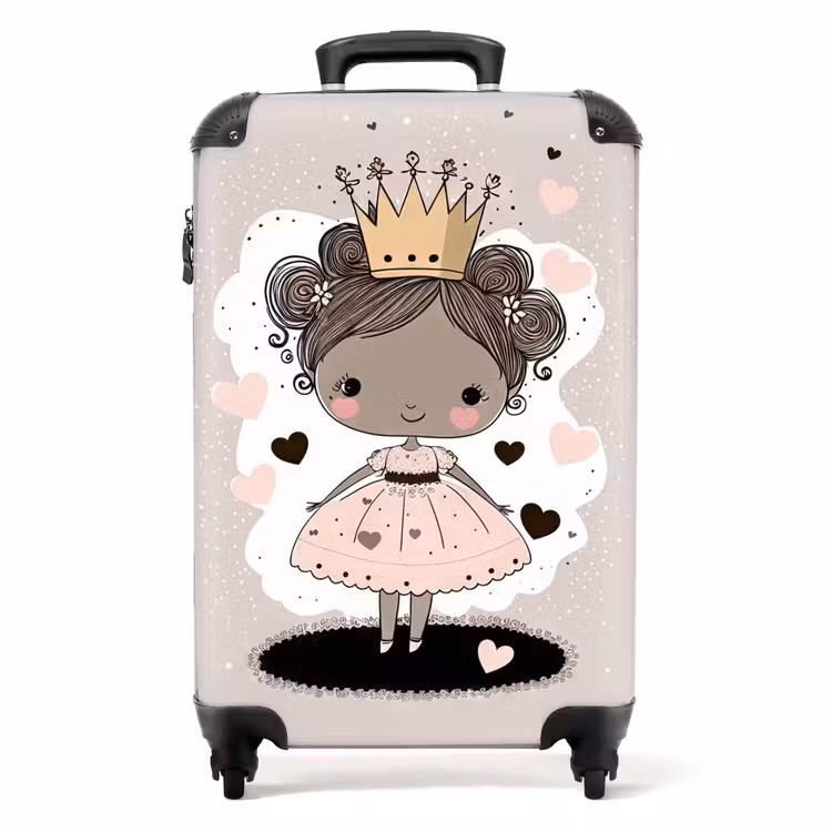 Suitcase - Princess on colored background with pink and black hearts — 1