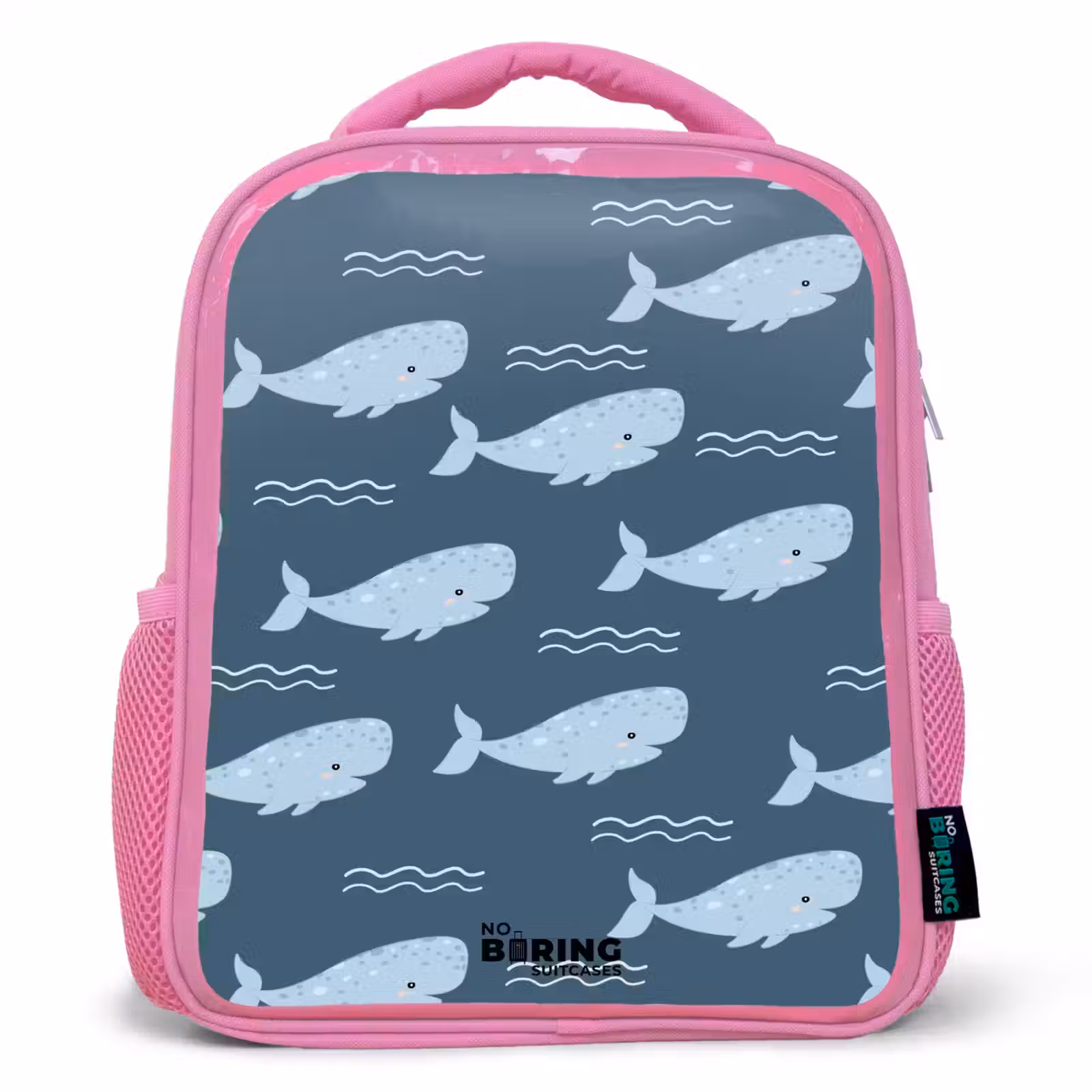 Kids backpack - Pink - Whale with waves pattern blue — 1