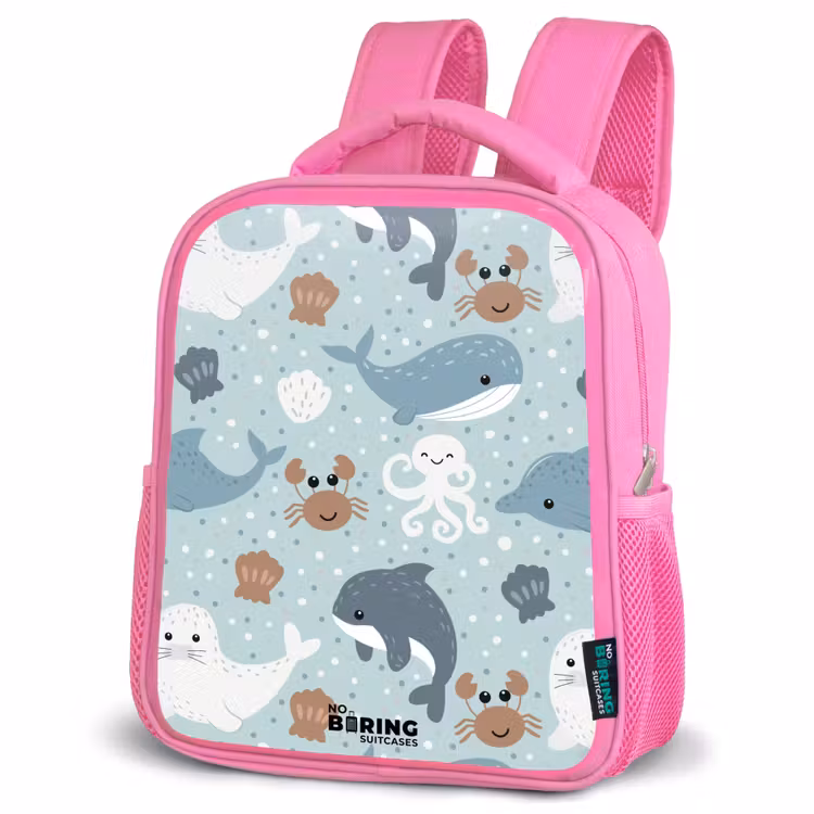 Kids backpack - Pink - Sea animals pattern colorful — 4