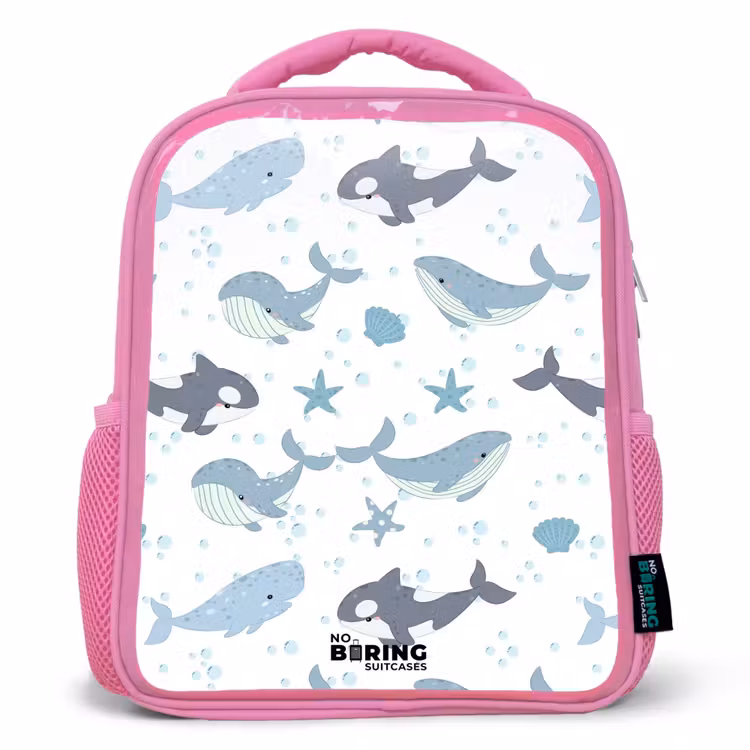 Kids backpack - Pink - Whale pattern with shells blue — 1