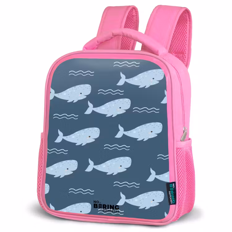 Kids backpack - Pink - Whale with waves pattern blue — 4