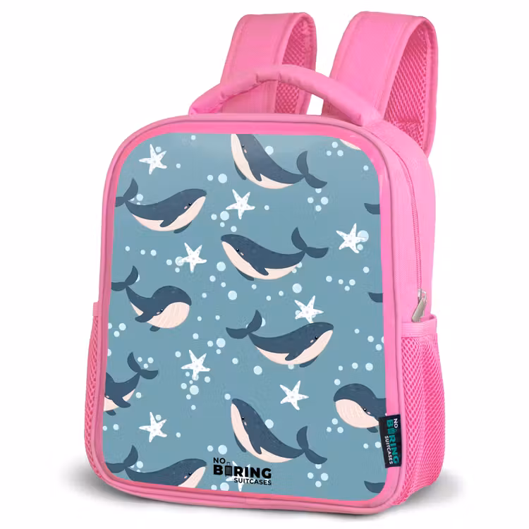 Kids backpack - Pink - Whales with starfish pattern blue — 4