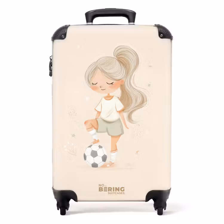 Suitcase - Girl with a soccer ball in beige colors — 1