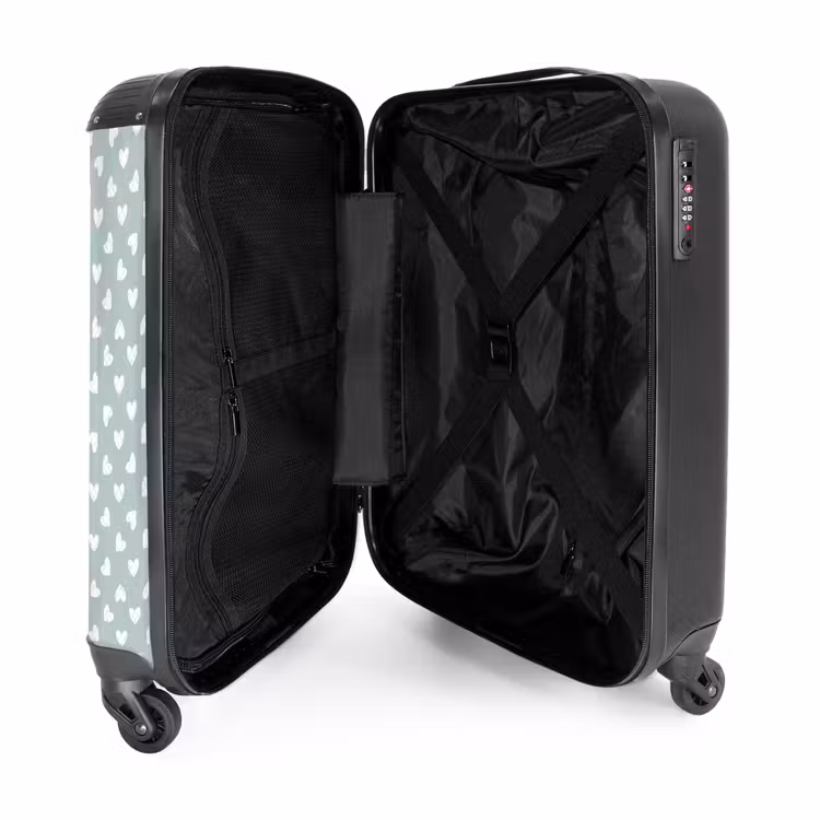 Suitcase - Gray-green background with white hearts — 3