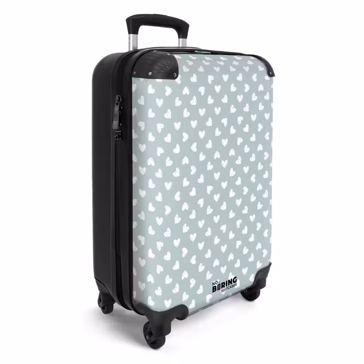 Suitcase - Gray-green background with white hearts — 4