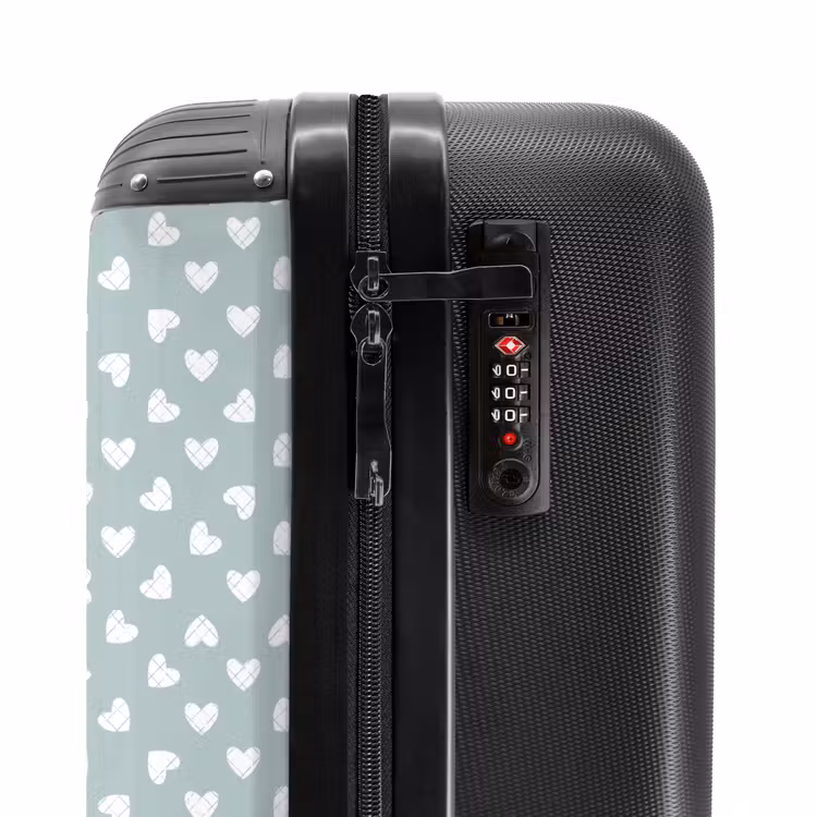 Suitcase - Gray-green background with white hearts — 5