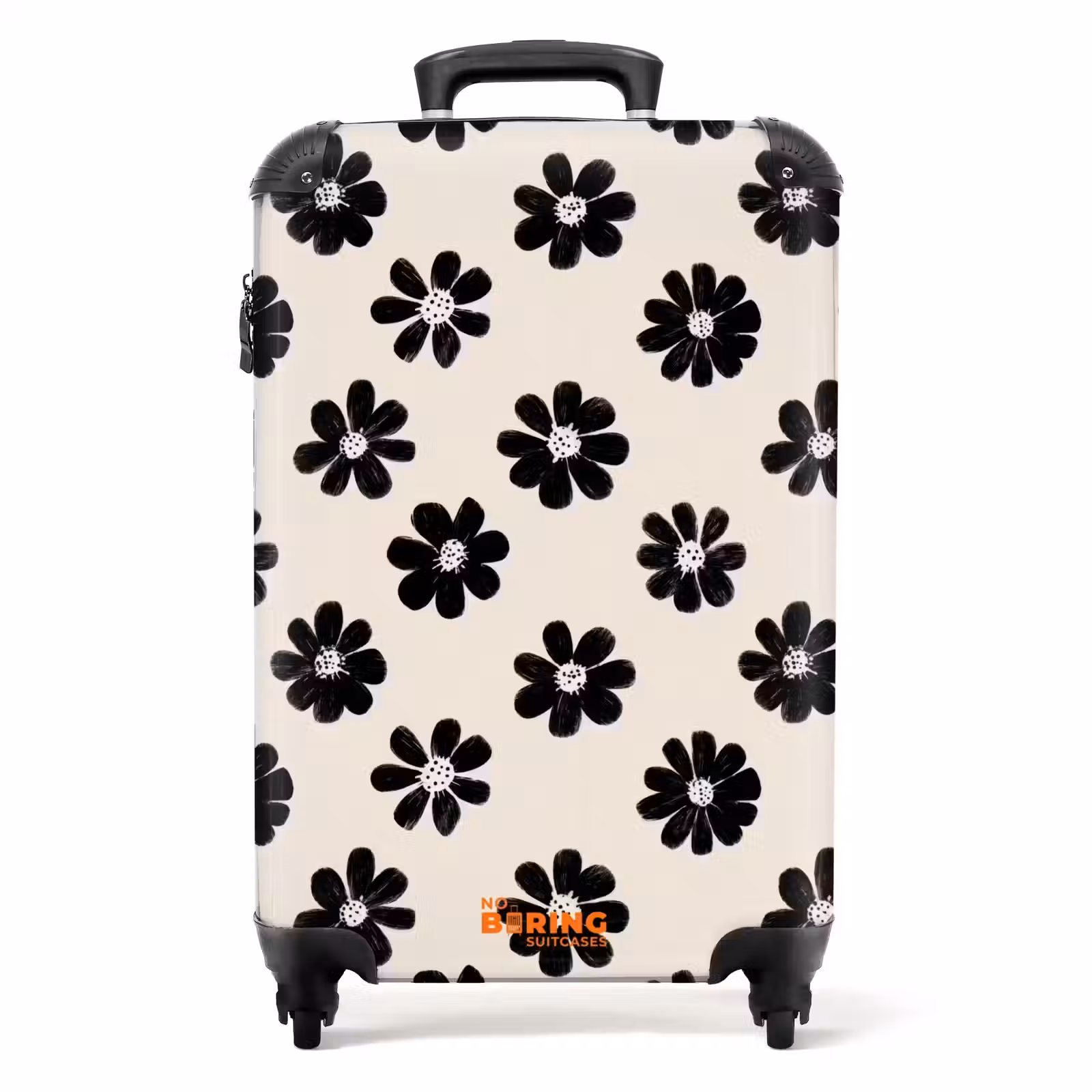 Suitcase - Daisies - Graphic - Black - Beige — 1