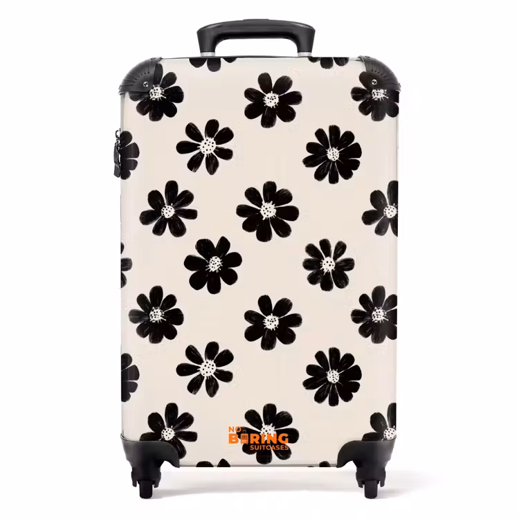 Suitcase - Daisies - Graphic - Black - Beige — 1