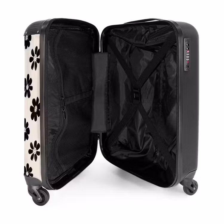 Suitcase - Daisies - Graphic - Black - Beige — 3