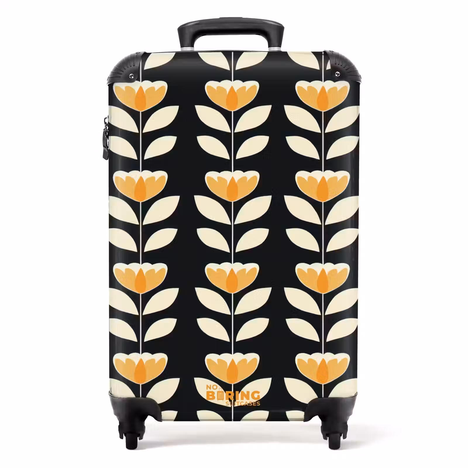 Suitcase - Retro - Flower - Black - Ochre yellow — 1