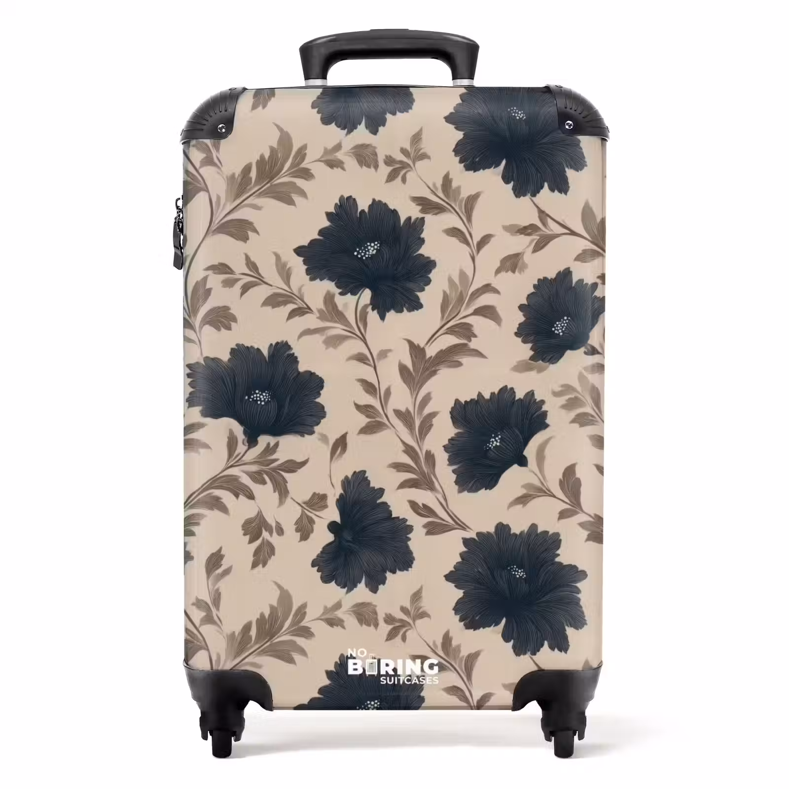 Suitcase - Motif - Flowers - Black - Beige — 1