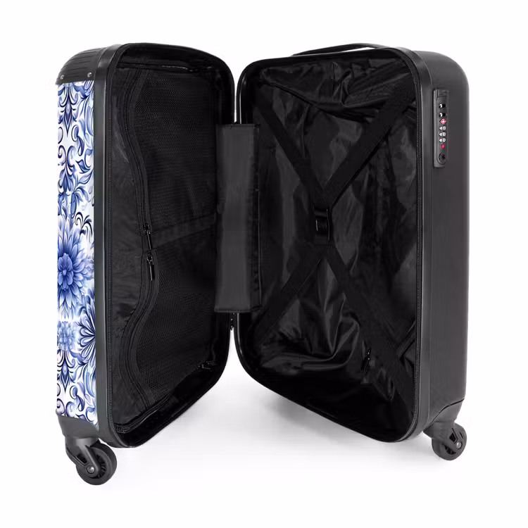 Suitcase - Flowers - Blue - Pattern - White — 3