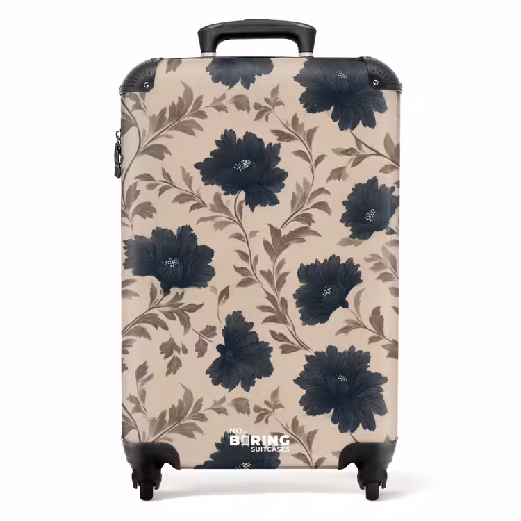 Suitcase - Motif - Flowers - Black - Beige — 1