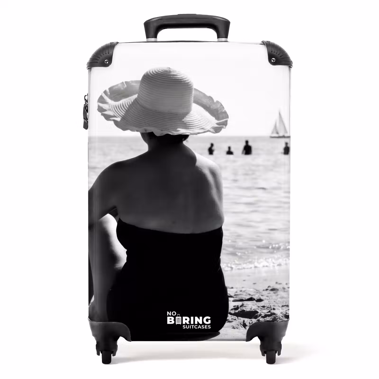 Suitcase - Sun hat - Beach - Black - White — 1