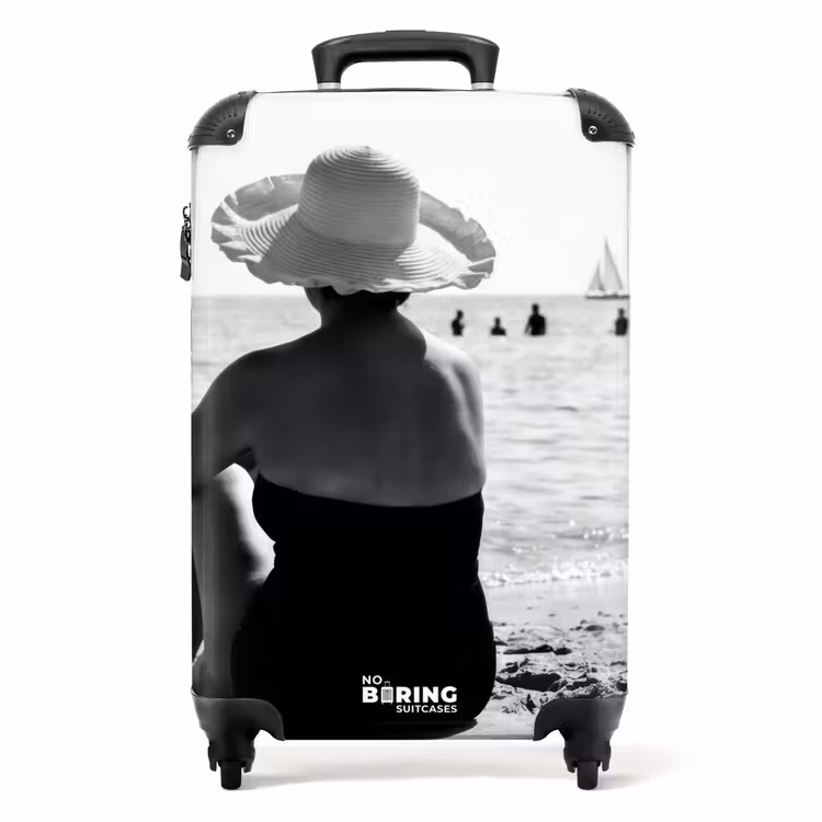 Suitcase - Sun hat - Beach - Black - White — 1