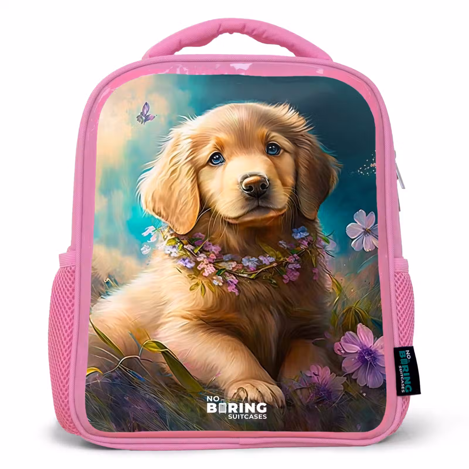 Kids backpack - Pink - Golden puppy in the grass — 1