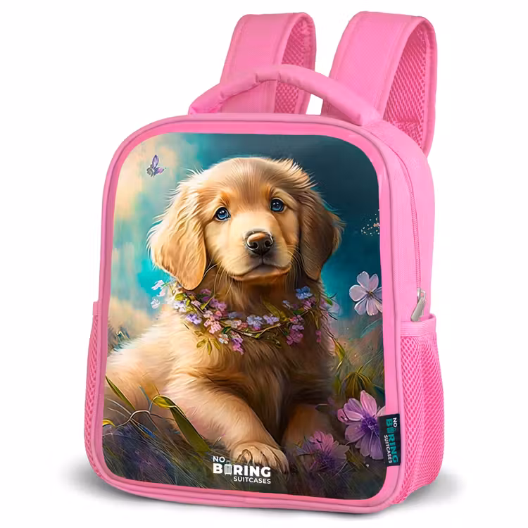 Kids backpack - Pink - Golden puppy in the grass — 4