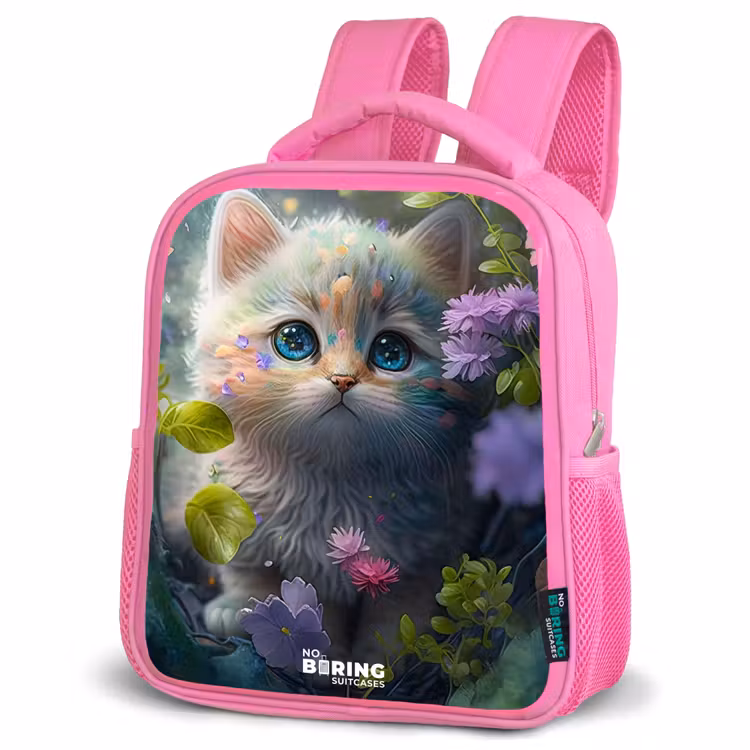 Kids backpack - Pink - Kitten hiding behind flowers — 4