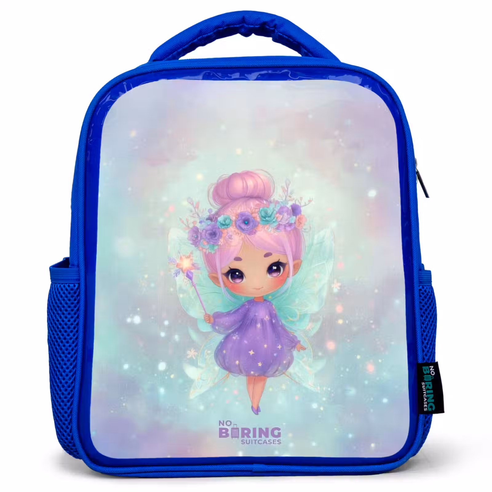 Kids backpack with name - Blue - Flower fairy in pastel shine — 1