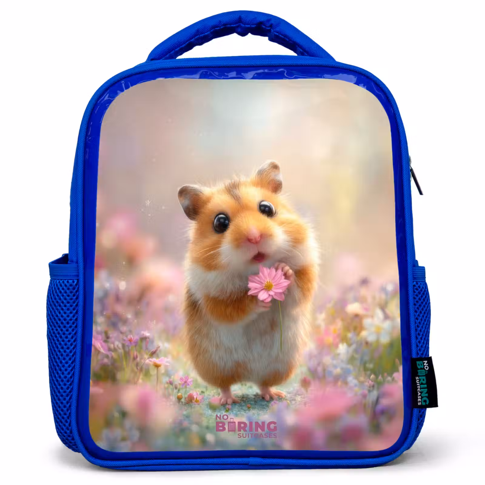 Kids backpack with name - Blue - Hamster - Flower - Nature - Animal — 1