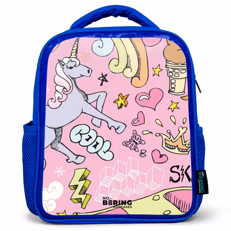 Kids backpack - Blue - Unicorn doodles — 1