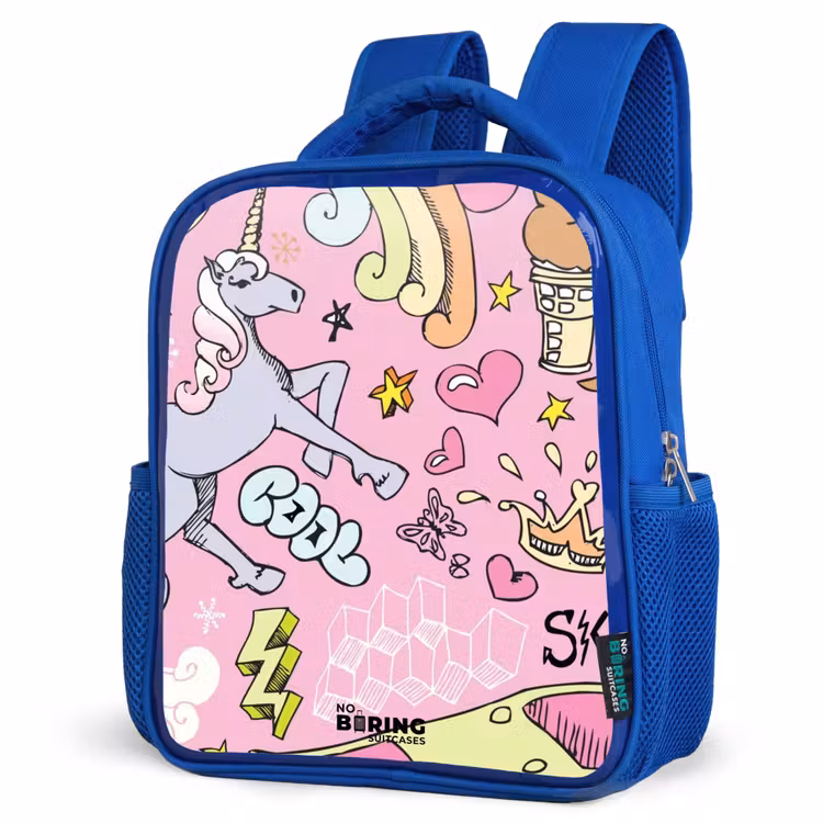 Kids backpack - Blue - Unicorn doodles — 3