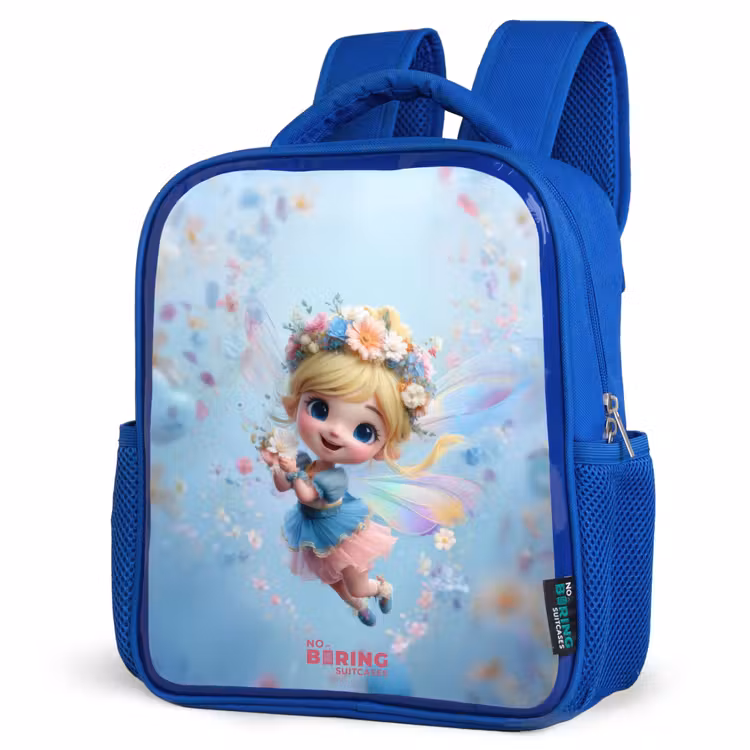 Kids backpack with name - Blue - Butterfly Fairy in Flower Air — 3