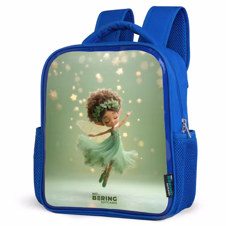 Kids backpack with name - Blue - Dancing fairy in green light — 3