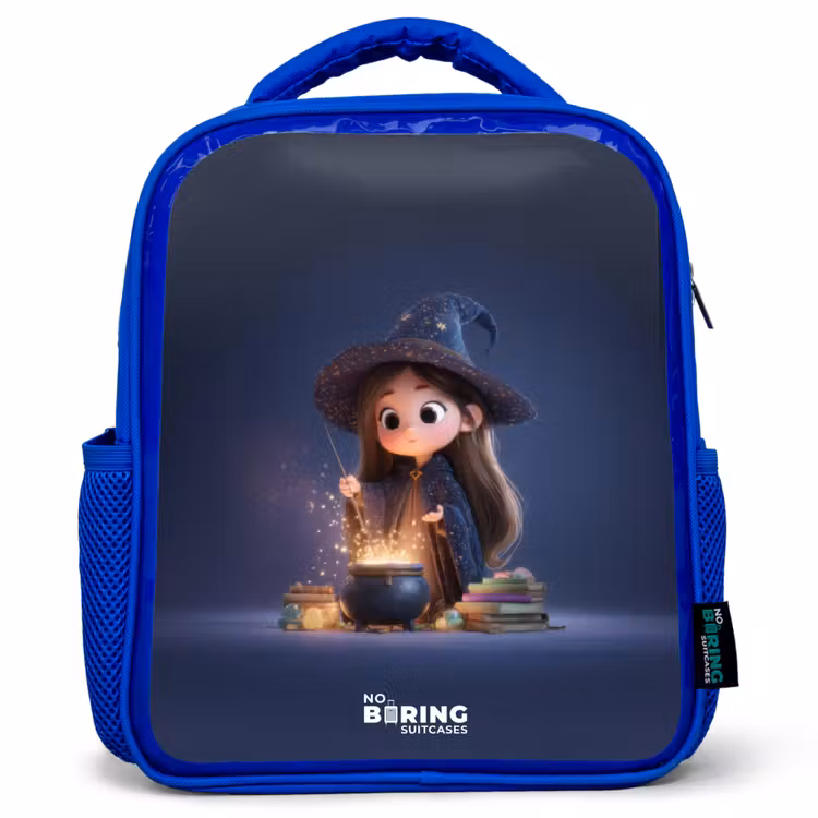 Kids backpack with name - Blue - Enchanted girl with cauldron — 1