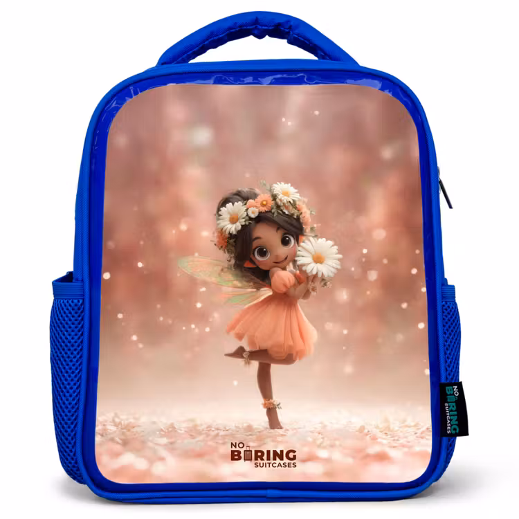 Kids backpack with name - Blue - Fairy with daisies — 1