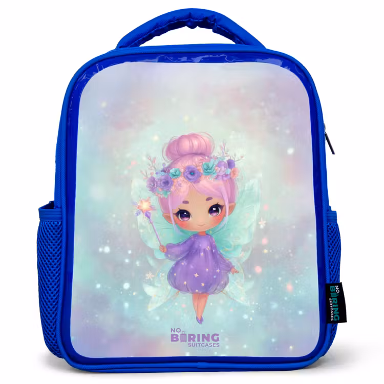 Kids backpack with name - Blue - Flower fairy in pastel shine — 1