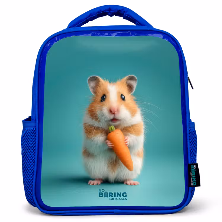 Kids backpack with name - Blue - Hamster - Carrot - Animal — 1