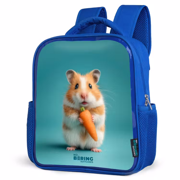 Kids backpack with name - Blue - Hamster - Carrot - Animal — 3