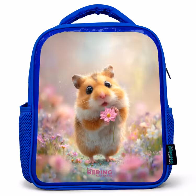 Kids backpack with name - Blue - Hamster - Flower - Nature - Animal — 1