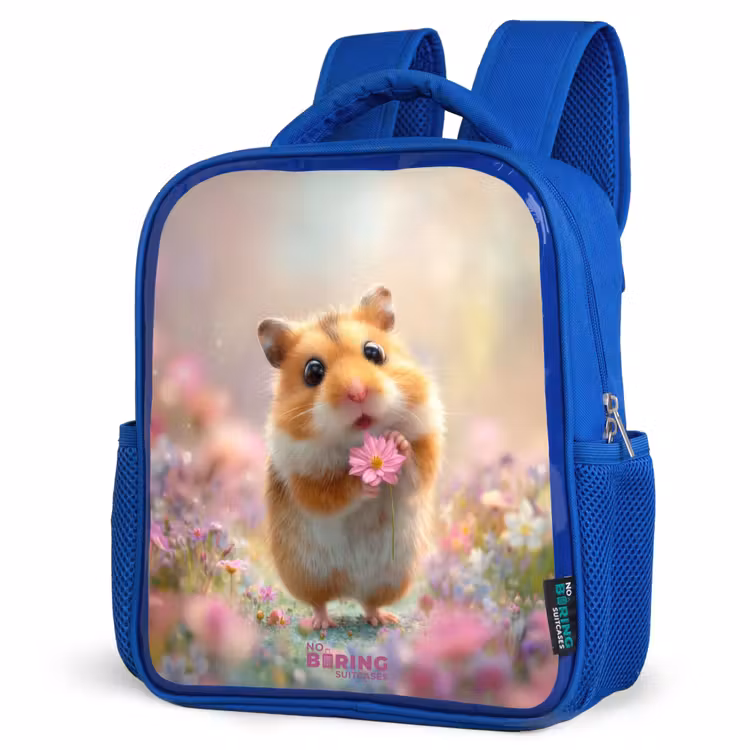 Kids backpack with name - Blue - Hamster - Flower - Nature - Animal — 3