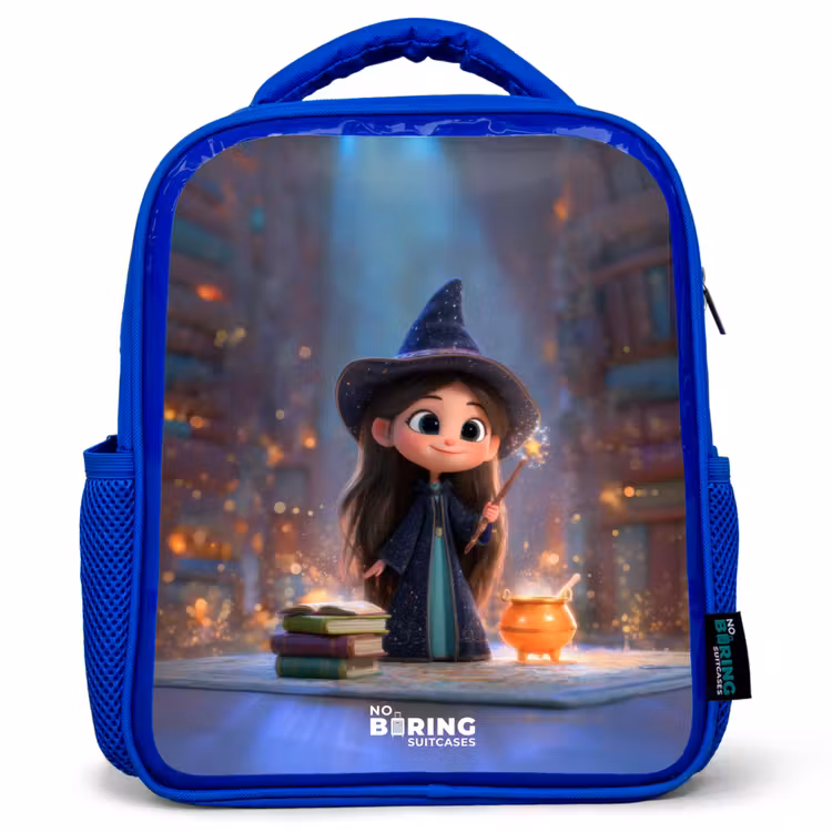 Kids backpack with name - Blue - Little enchantress in library — 1