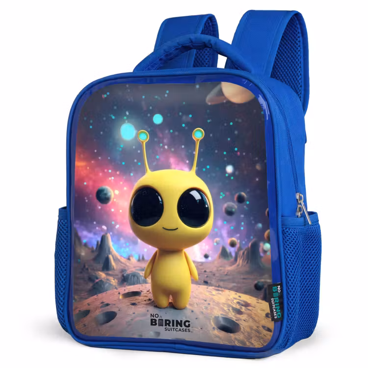 Kids backpack with name - Blue - Merry alien creature — 3
