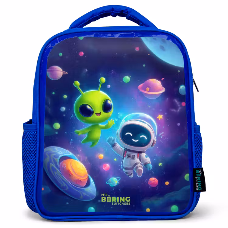 Kids backpack with name - Blue - Merry Meeting in Space — 1