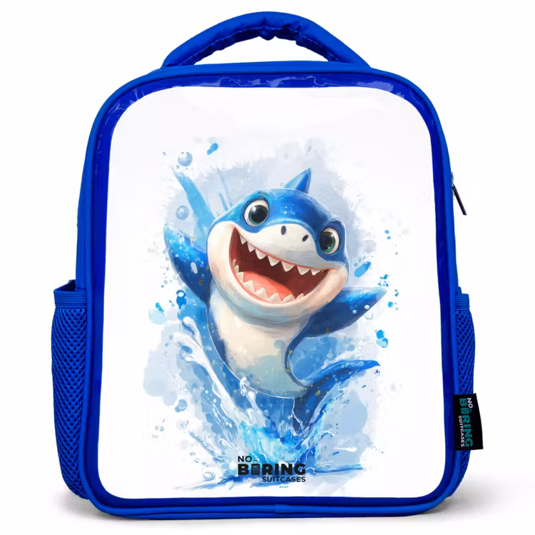 Kids backpack with name - Blue - Shark - Teeth - Water — 1