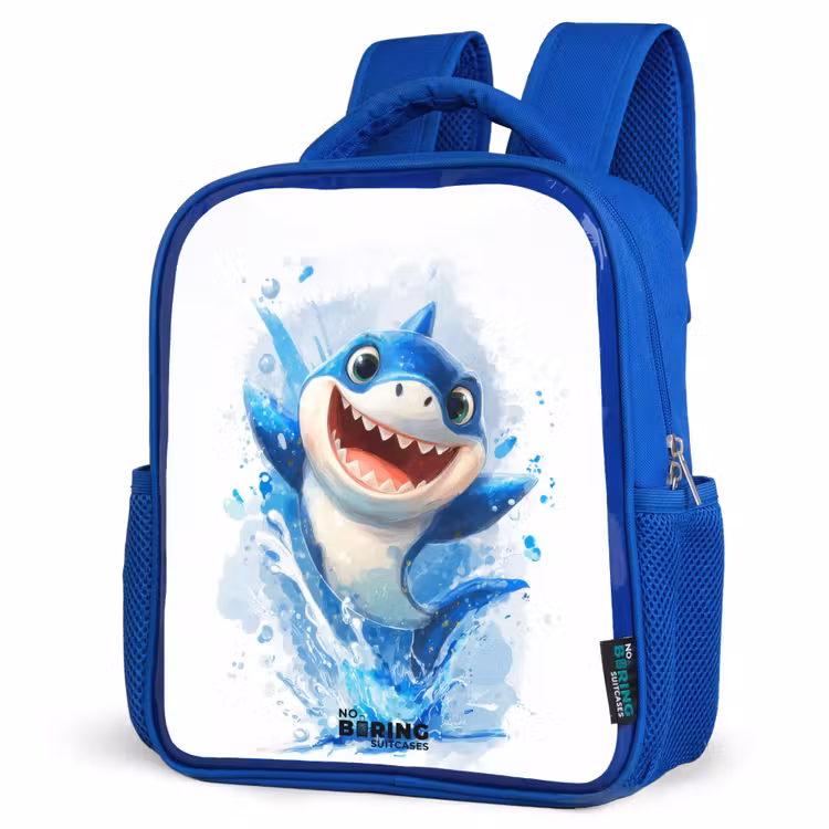 Kids backpack with name - Blue - Shark - Teeth - Water — 3