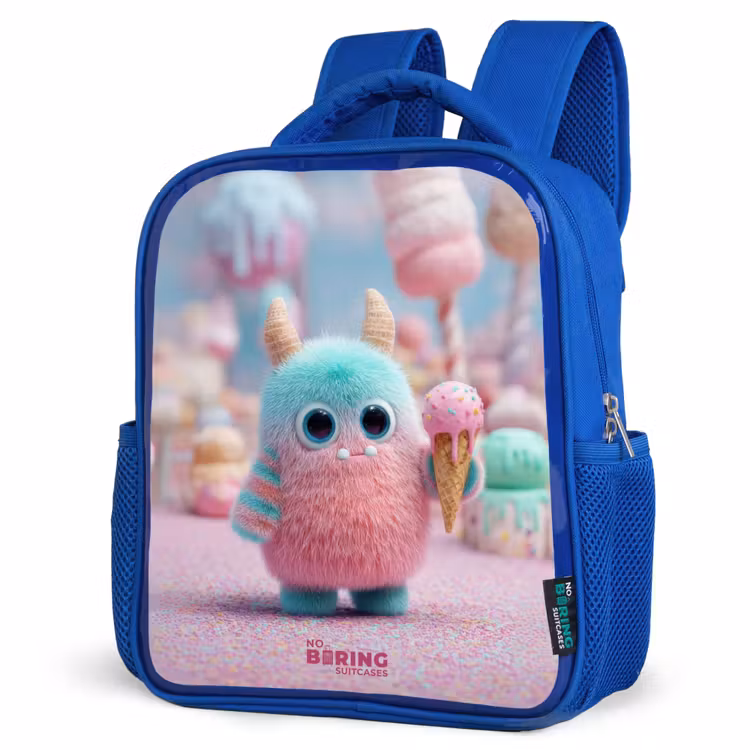 Kids backpack with name - Blue - Sweet Monster Candy Adventure — 3