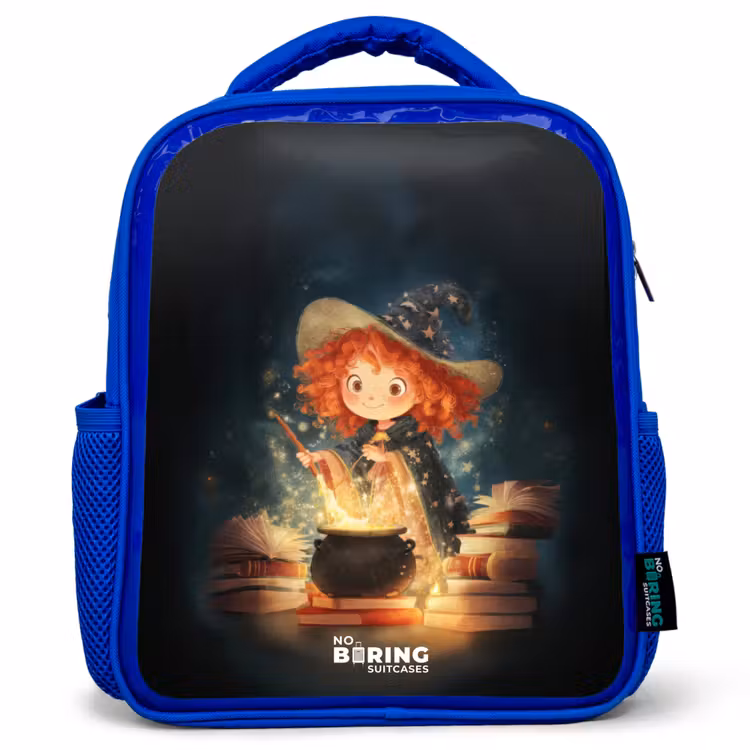 Kids backpack with name - Blue - Witch with Sparkling Magic Potion — 1