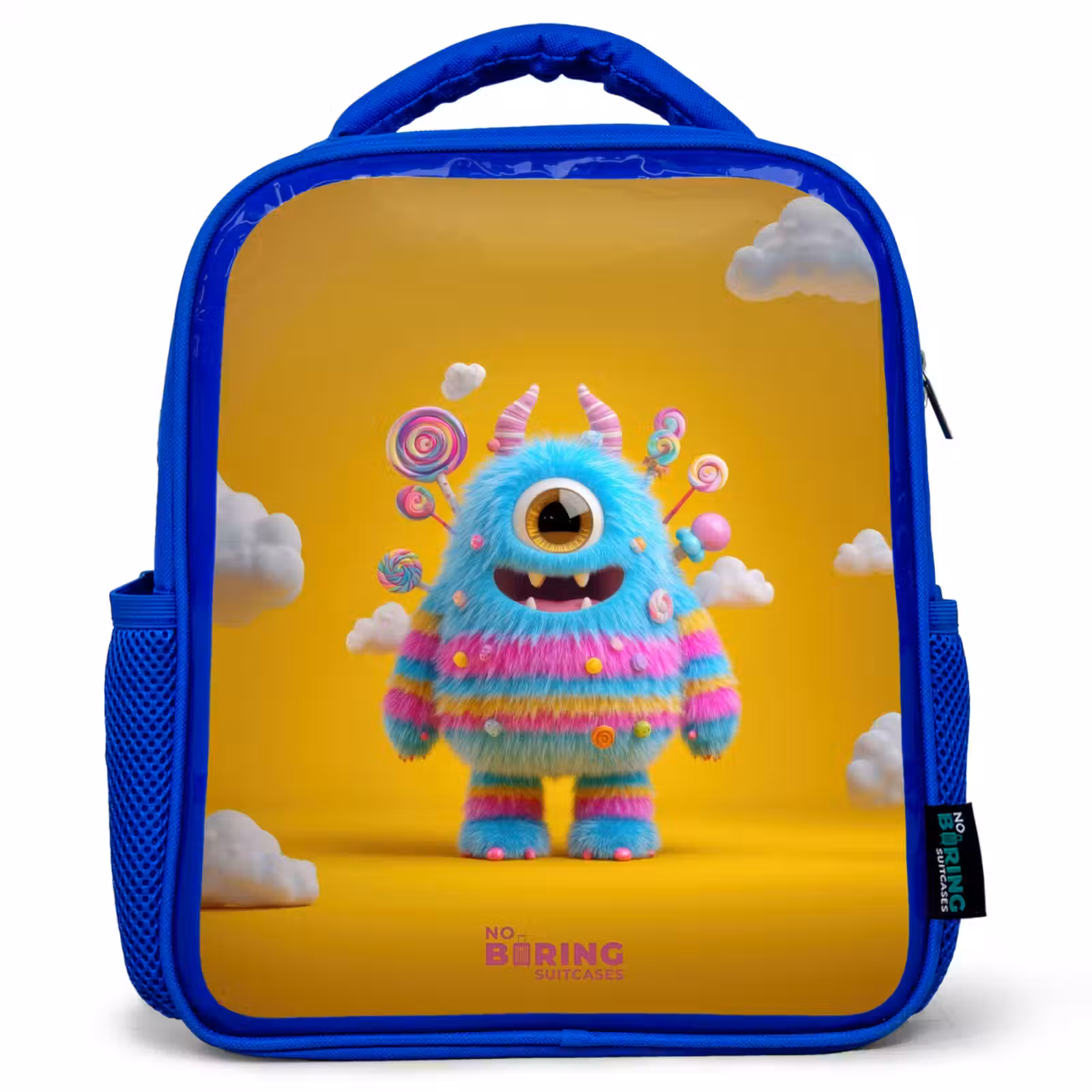 Kids backpack with name - Blue - Candy - Monster - Rainbow — 1