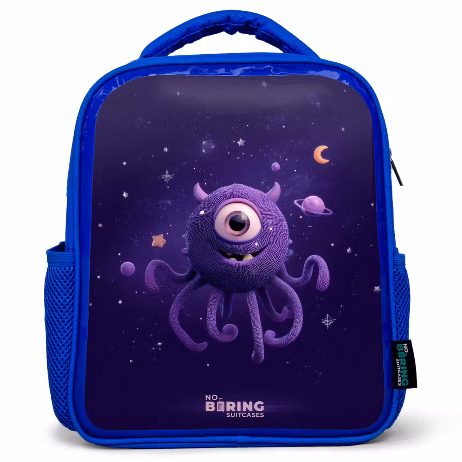 Kids backpack with name - Blue - Cosmic tentacle monster — 1
